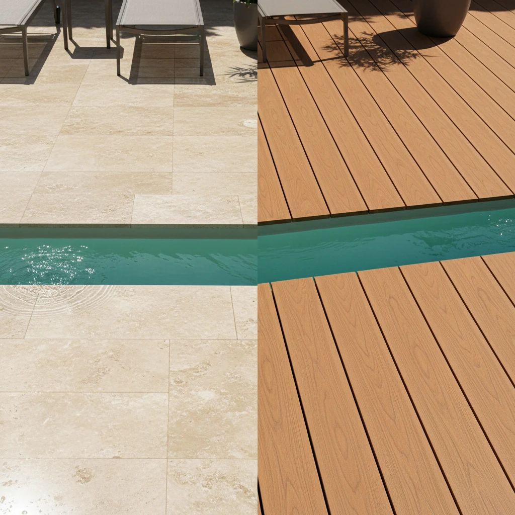 جنگ سنگ و چوب پلاست؛ کدام کفپوش برای دور استخر ویلا بهتر است؟